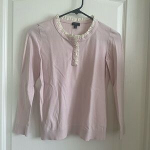 Talbots Petite pale pink ruffle collar long sleeve top